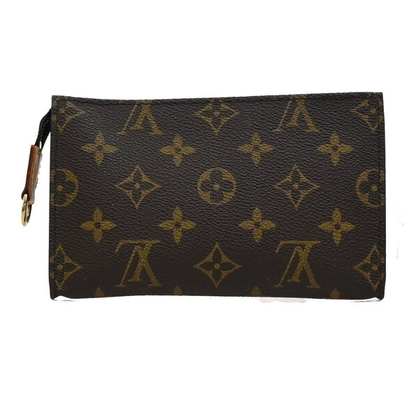 LOUIS VUITTON Logo BUCKET PM Pouch Bag Monogram Leather Brown - Picture 1 of 16